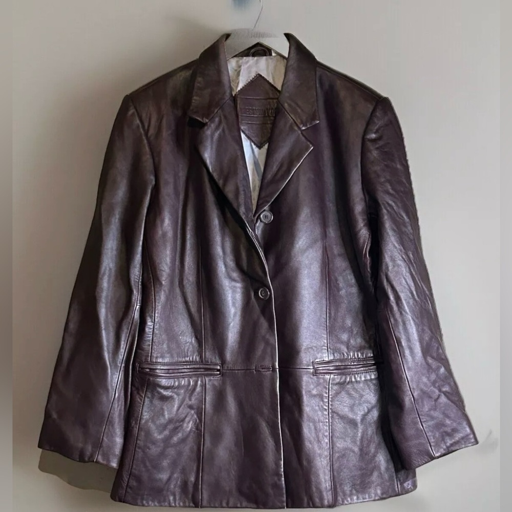 Preston & York Genuine Lamb Skin Women Burgundy Brown Jacket Sz Large